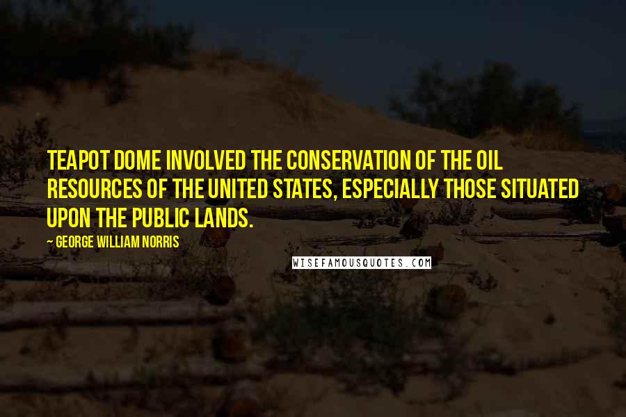 George William Norris Quotes: Teapot Dome involved the conservation of the oil resources of the United States, especially those situated upon the public lands.