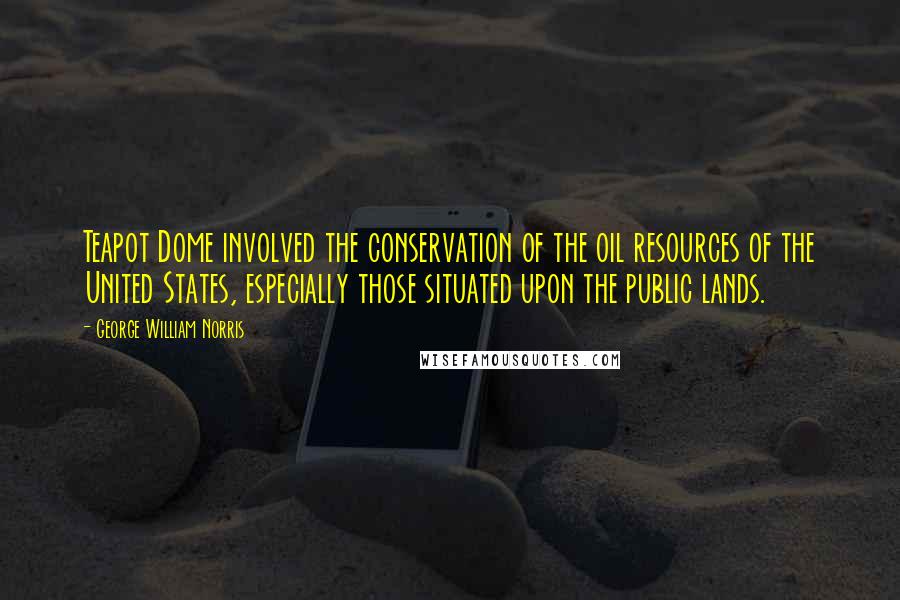 George William Norris Quotes: Teapot Dome involved the conservation of the oil resources of the United States, especially those situated upon the public lands.