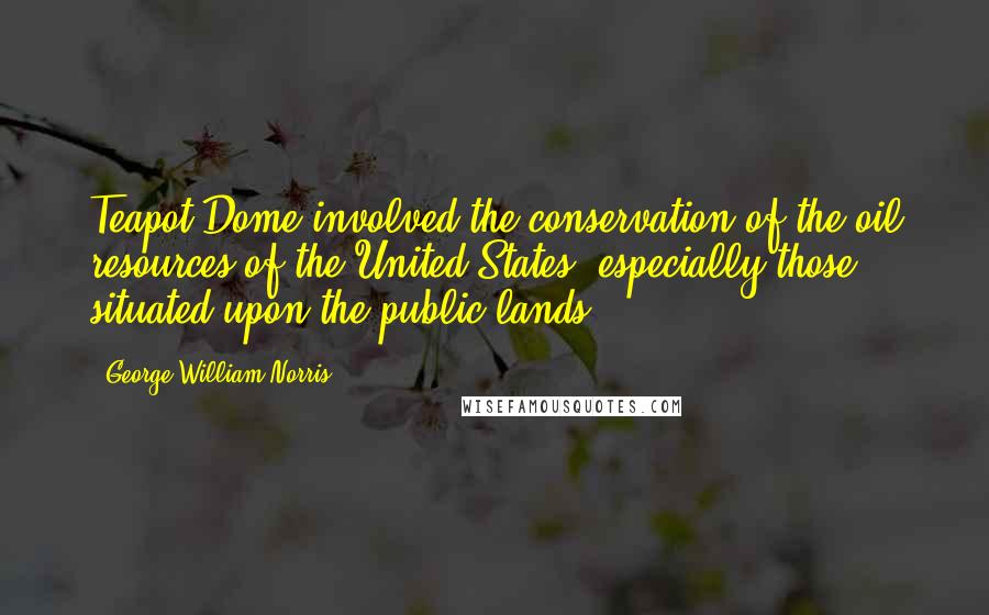 George William Norris Quotes: Teapot Dome involved the conservation of the oil resources of the United States, especially those situated upon the public lands.