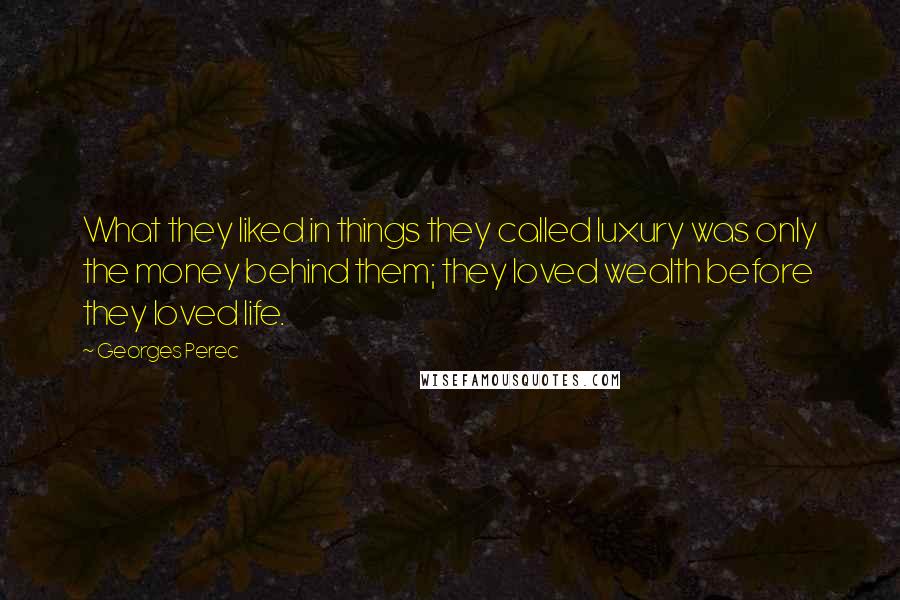 Georges Perec Quotes: What they liked in things they called luxury was only the money behind them; they loved wealth before they loved life.