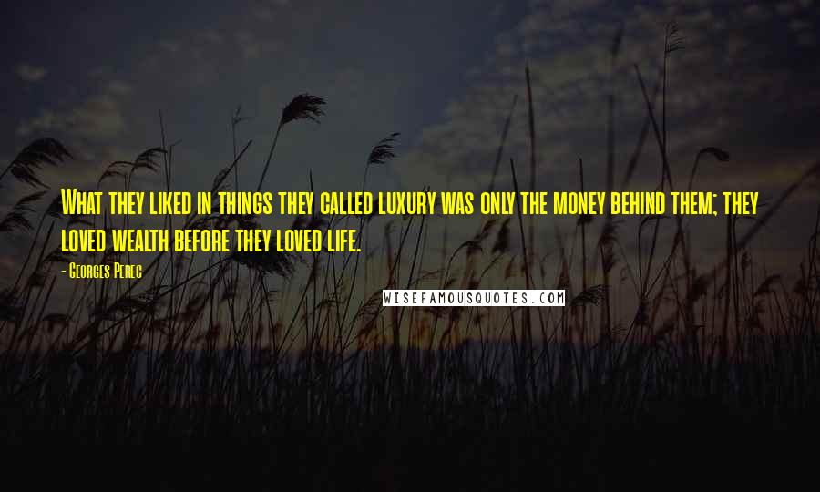 Georges Perec Quotes: What they liked in things they called luxury was only the money behind them; they loved wealth before they loved life.