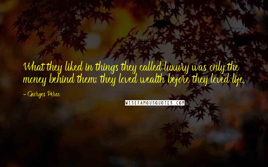 Georges Perec Quotes: What they liked in things they called luxury was only the money behind them; they loved wealth before they loved life.