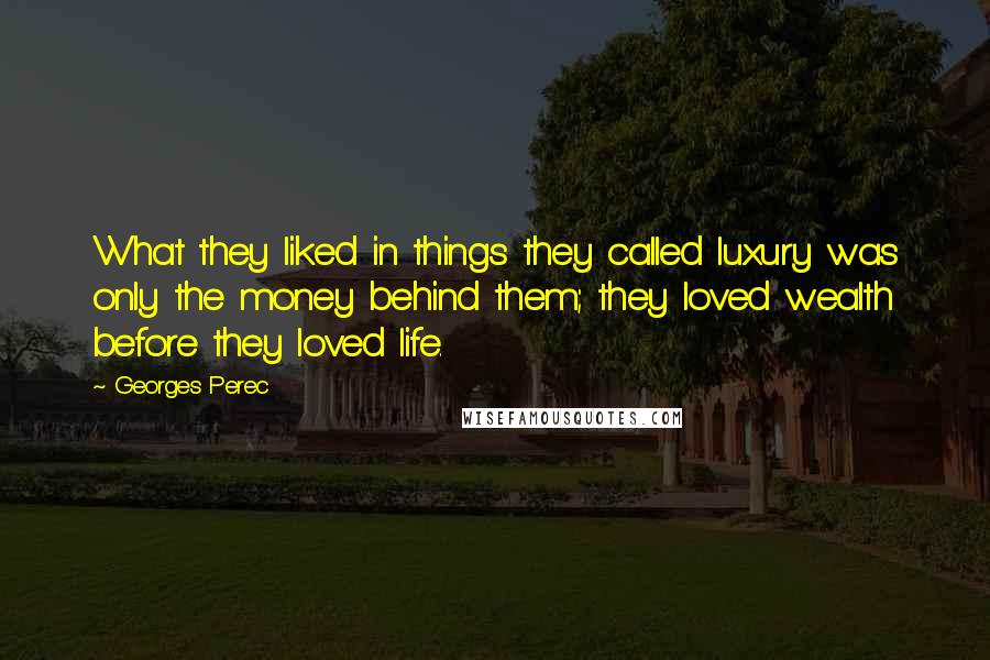 Georges Perec Quotes: What they liked in things they called luxury was only the money behind them; they loved wealth before they loved life.