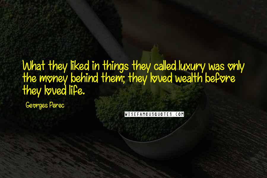 Georges Perec Quotes: What they liked in things they called luxury was only the money behind them; they loved wealth before they loved life.