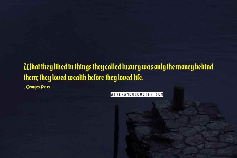 Georges Perec Quotes: What they liked in things they called luxury was only the money behind them; they loved wealth before they loved life.