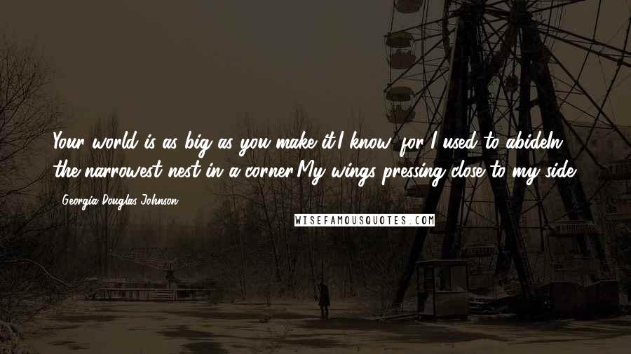 Georgia Douglas Johnson Quotes: Your world is as big as you make it.I know, for I used to abideIn the narrowest nest in a corner,My wings pressing close to my side.