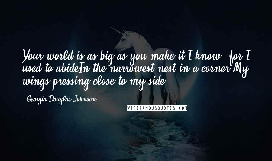 Georgia Douglas Johnson Quotes: Your world is as big as you make it.I know, for I used to abideIn the narrowest nest in a corner,My wings pressing close to my side.