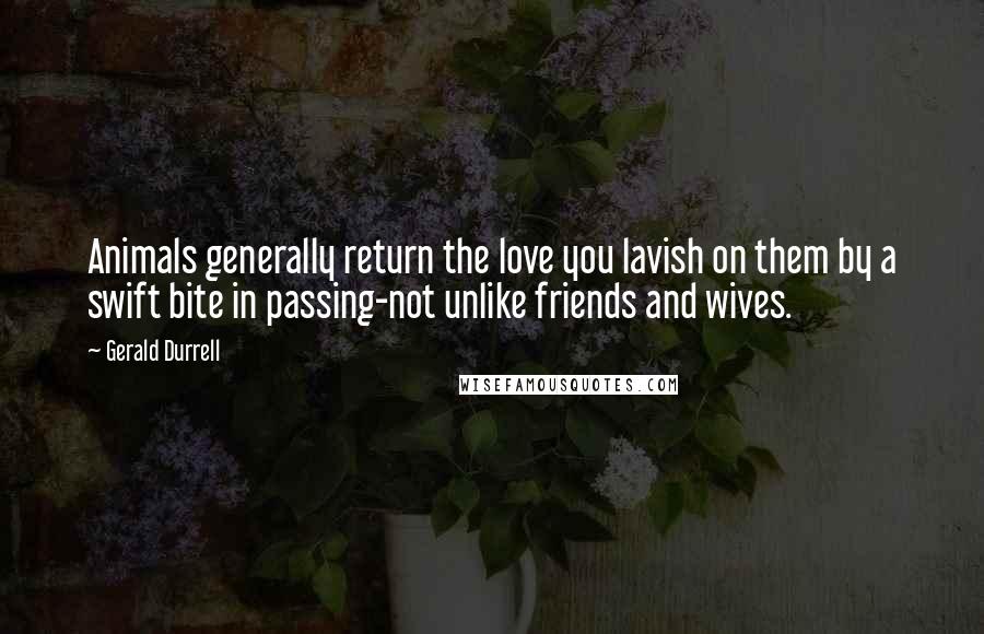 Gerald Durrell Quotes: Animals generally return the love you lavish on them by a swift bite in passing-not unlike friends and wives.