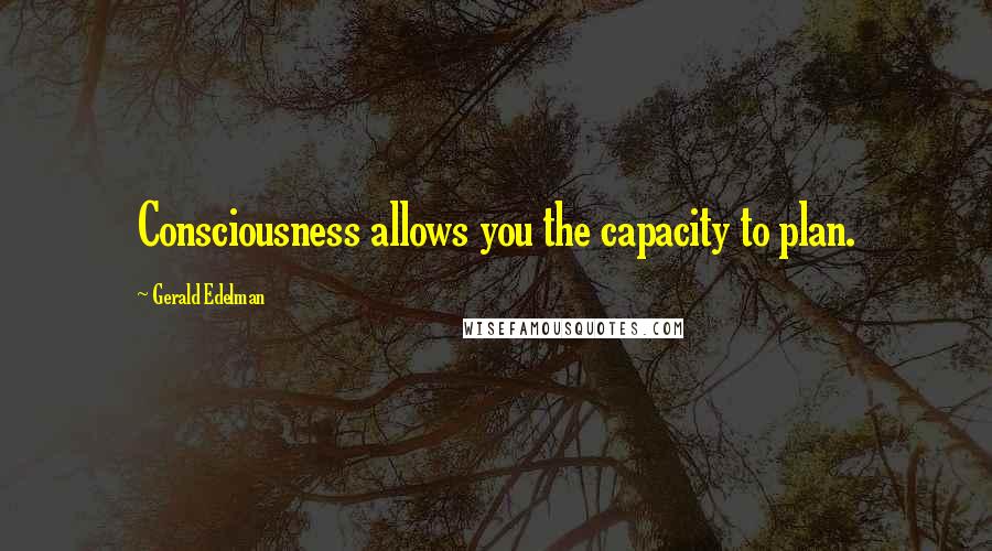 Gerald Edelman Quotes: Consciousness allows you the capacity to plan.