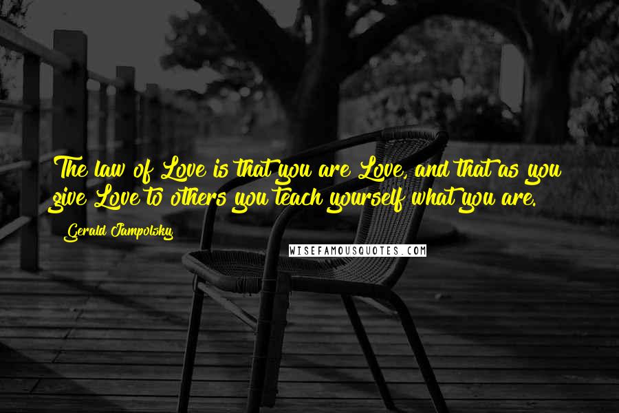 Gerald Jampolsky Quotes: The law of Love is that you are Love, and that as you give Love to others you teach yourself what you are.