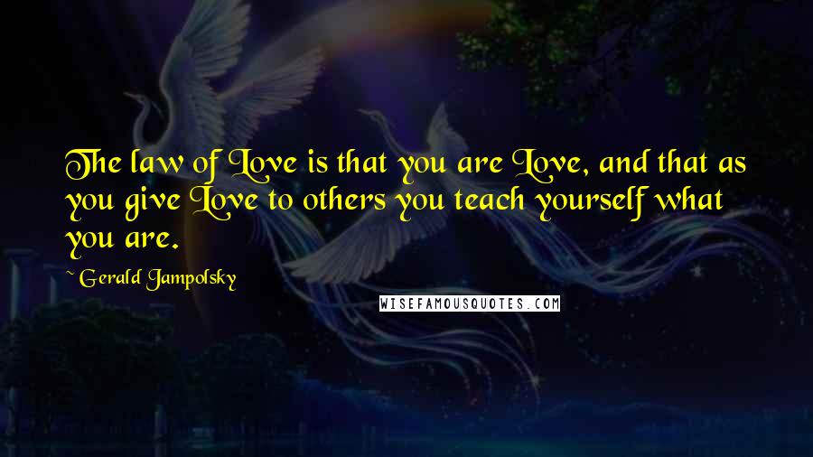 Gerald Jampolsky Quotes: The law of Love is that you are Love, and that as you give Love to others you teach yourself what you are.