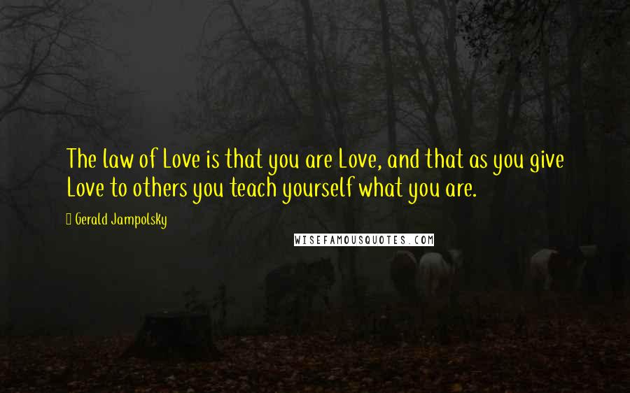 Gerald Jampolsky Quotes: The law of Love is that you are Love, and that as you give Love to others you teach yourself what you are.