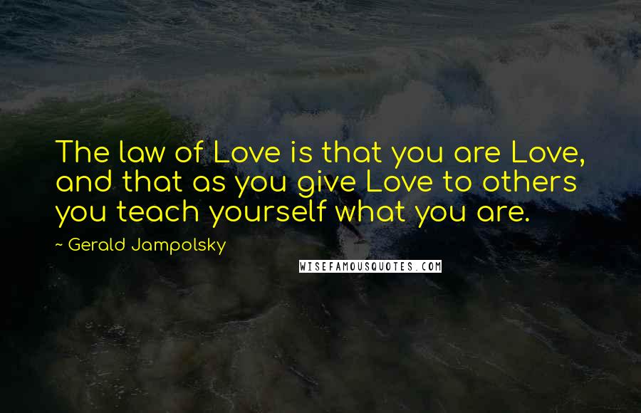 Gerald Jampolsky Quotes: The law of Love is that you are Love, and that as you give Love to others you teach yourself what you are.
