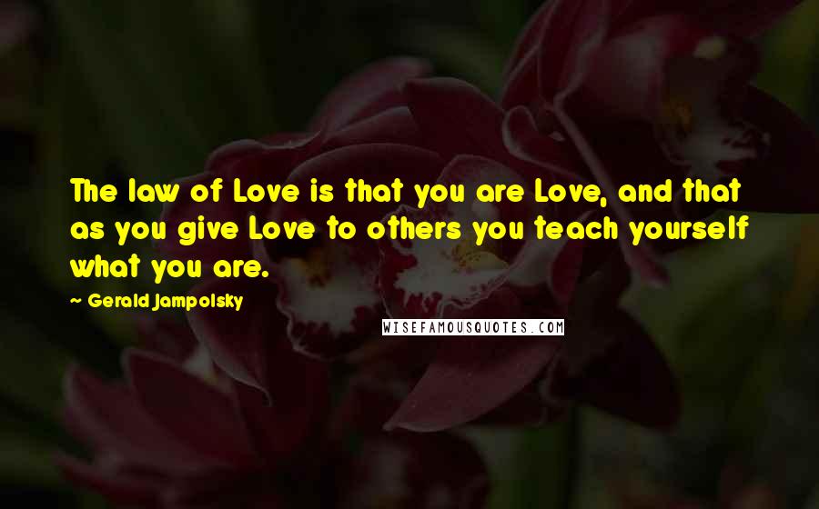 Gerald Jampolsky Quotes: The law of Love is that you are Love, and that as you give Love to others you teach yourself what you are.