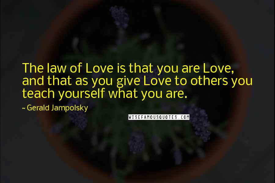 Gerald Jampolsky Quotes: The law of Love is that you are Love, and that as you give Love to others you teach yourself what you are.