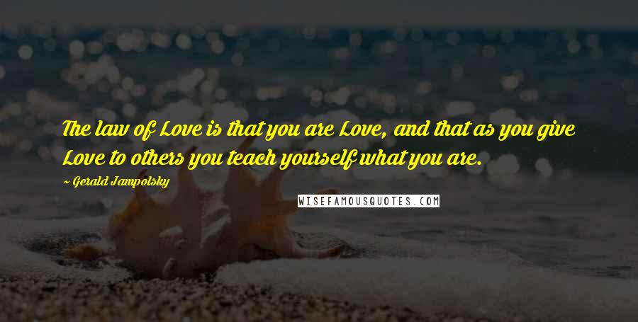 Gerald Jampolsky Quotes: The law of Love is that you are Love, and that as you give Love to others you teach yourself what you are.