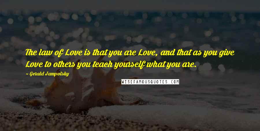 Gerald Jampolsky Quotes: The law of Love is that you are Love, and that as you give Love to others you teach yourself what you are.