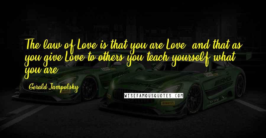 Gerald Jampolsky Quotes: The law of Love is that you are Love, and that as you give Love to others you teach yourself what you are.