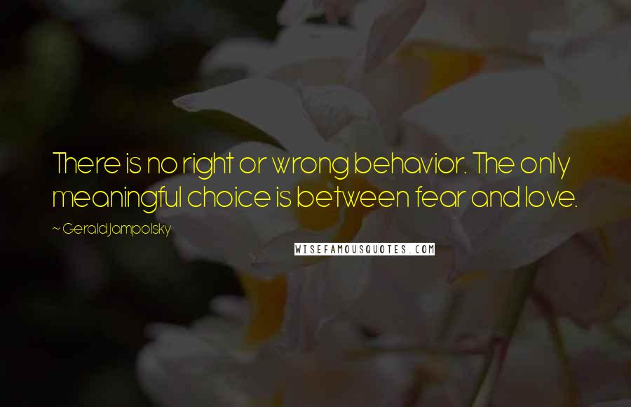 Gerald Jampolsky Quotes: There is no right or wrong behavior. The only meaningful choice is between fear and love.