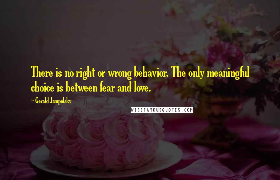 Gerald Jampolsky Quotes: There is no right or wrong behavior. The only meaningful choice is between fear and love.