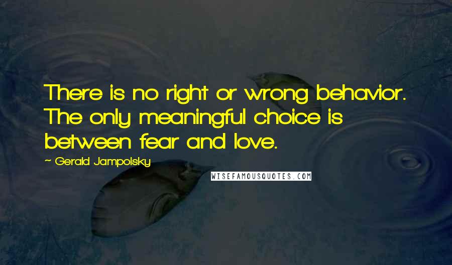 Gerald Jampolsky Quotes: There is no right or wrong behavior. The only meaningful choice is between fear and love.