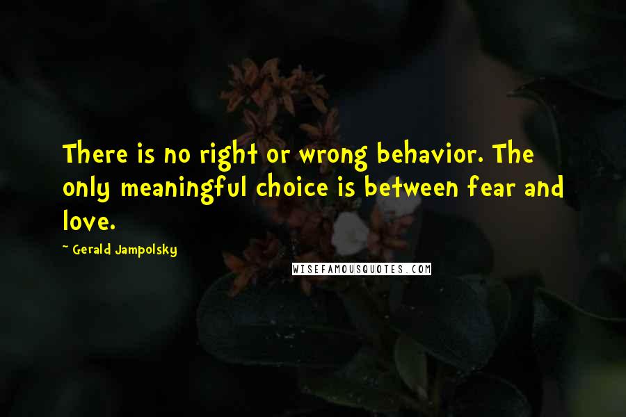 Gerald Jampolsky Quotes: There is no right or wrong behavior. The only meaningful choice is between fear and love.