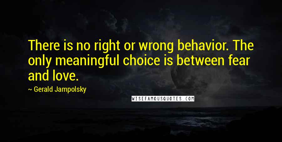 Gerald Jampolsky Quotes: There is no right or wrong behavior. The only meaningful choice is between fear and love.