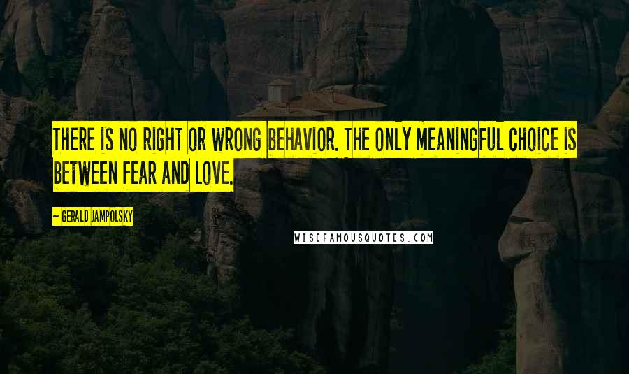 Gerald Jampolsky Quotes: There is no right or wrong behavior. The only meaningful choice is between fear and love.