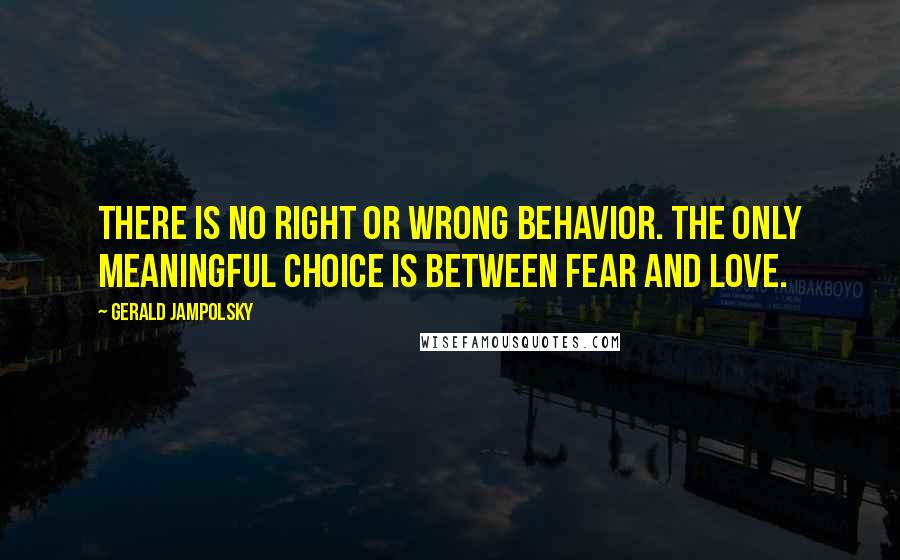 Gerald Jampolsky Quotes: There is no right or wrong behavior. The only meaningful choice is between fear and love.