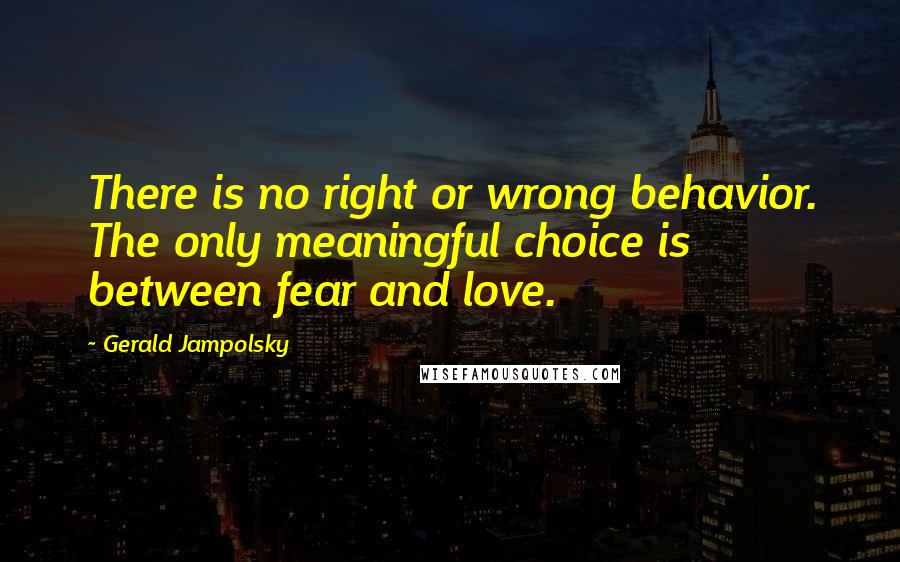 Gerald Jampolsky Quotes: There is no right or wrong behavior. The only meaningful choice is between fear and love.