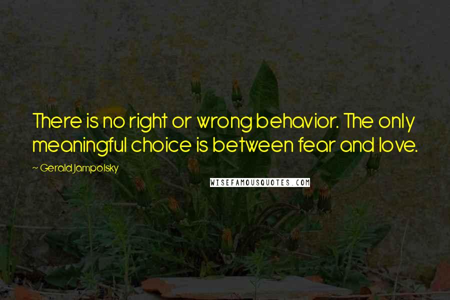 Gerald Jampolsky Quotes: There is no right or wrong behavior. The only meaningful choice is between fear and love.