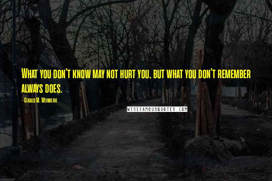 Gerald M. Weinberg Quotes: What you don't know may not hurt you, but what you don't remember always does.