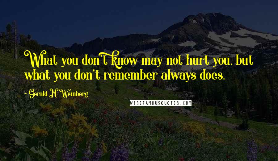 Gerald M. Weinberg Quotes: What you don't know may not hurt you, but what you don't remember always does.