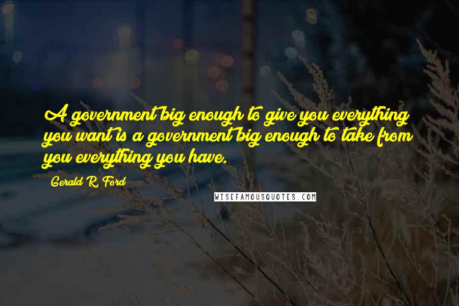 Gerald R. Ford Quotes: A government big enough to give you everything you want is a government big enough to take from you everything you have.