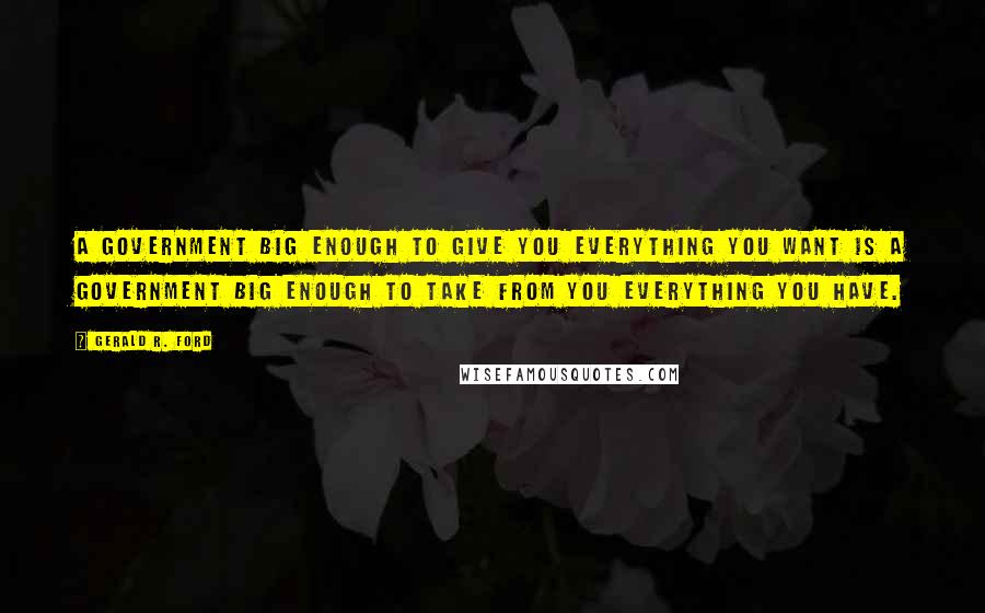 Gerald R. Ford Quotes: A government big enough to give you everything you want is a government big enough to take from you everything you have.