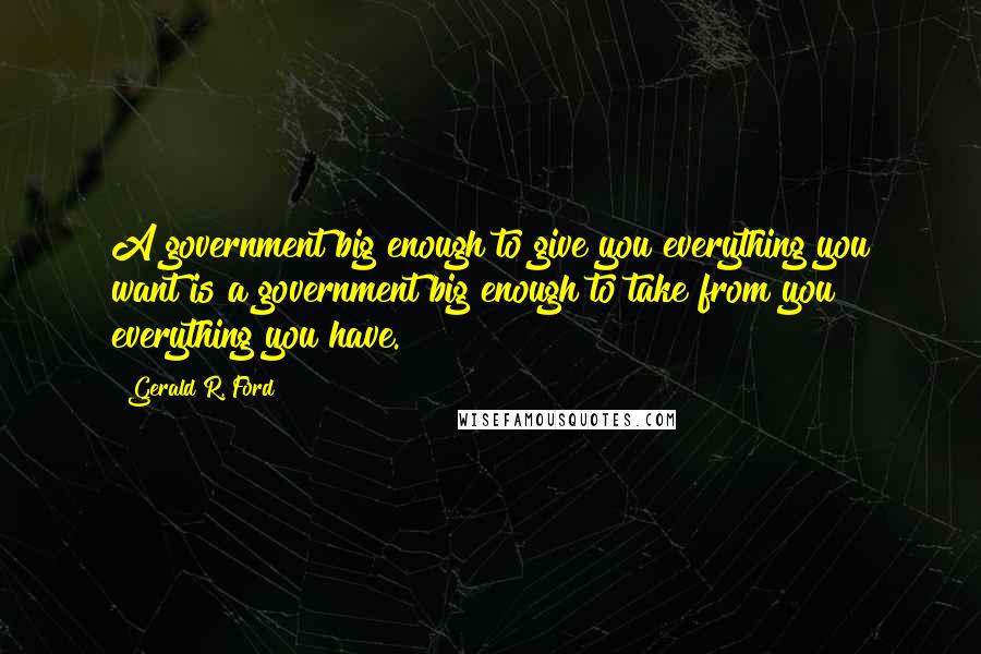 Gerald R. Ford Quotes: A government big enough to give you everything you want is a government big enough to take from you everything you have.