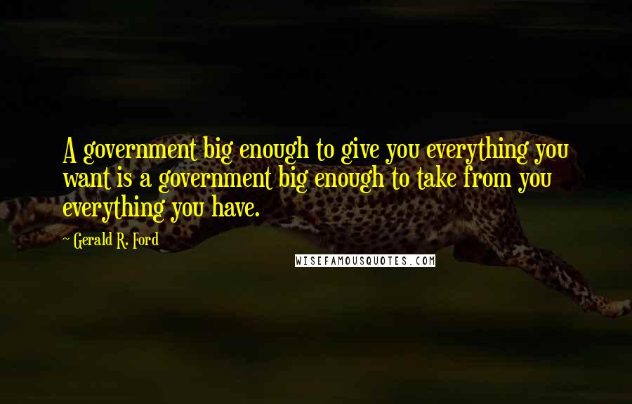 Gerald R. Ford Quotes: A government big enough to give you everything you want is a government big enough to take from you everything you have.