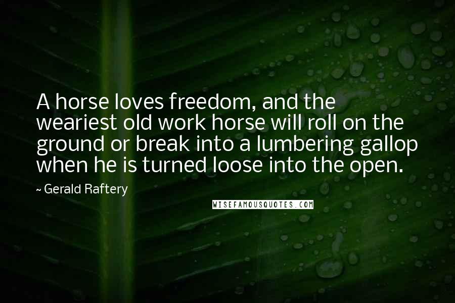Gerald Raftery Quotes: A horse loves freedom, and the weariest old work horse will roll on the ground or break into a lumbering gallop when he is turned loose into the open.