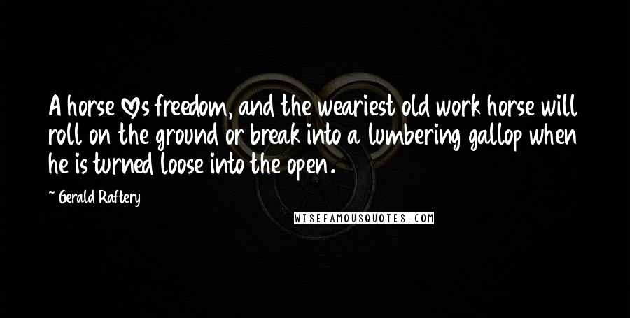 Gerald Raftery Quotes: A horse loves freedom, and the weariest old work horse will roll on the ground or break into a lumbering gallop when he is turned loose into the open.