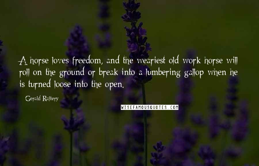 Gerald Raftery Quotes: A horse loves freedom, and the weariest old work horse will roll on the ground or break into a lumbering gallop when he is turned loose into the open.