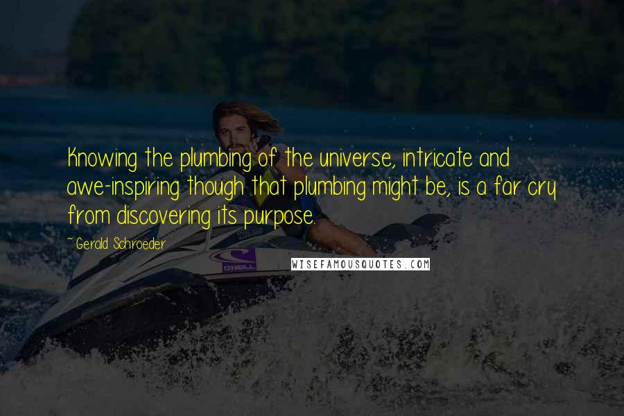 Gerald Schroeder Quotes: Knowing the plumbing of the universe, intricate and awe-inspiring though that plumbing might be, is a far cry from discovering its purpose.