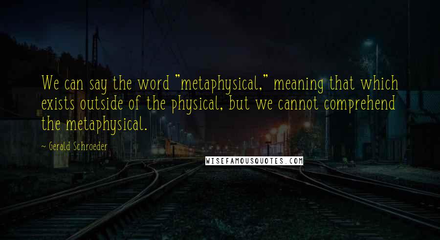 Gerald Schroeder Quotes: We can say the word "metaphysical," meaning that which exists outside of the physical, but we cannot comprehend the metaphysical.