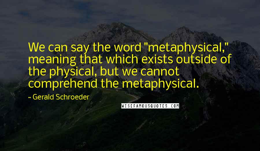 Gerald Schroeder Quotes: We can say the word "metaphysical," meaning that which exists outside of the physical, but we cannot comprehend the metaphysical.