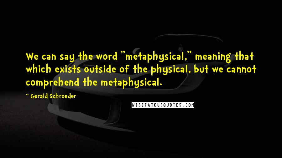 Gerald Schroeder Quotes: We can say the word "metaphysical," meaning that which exists outside of the physical, but we cannot comprehend the metaphysical.