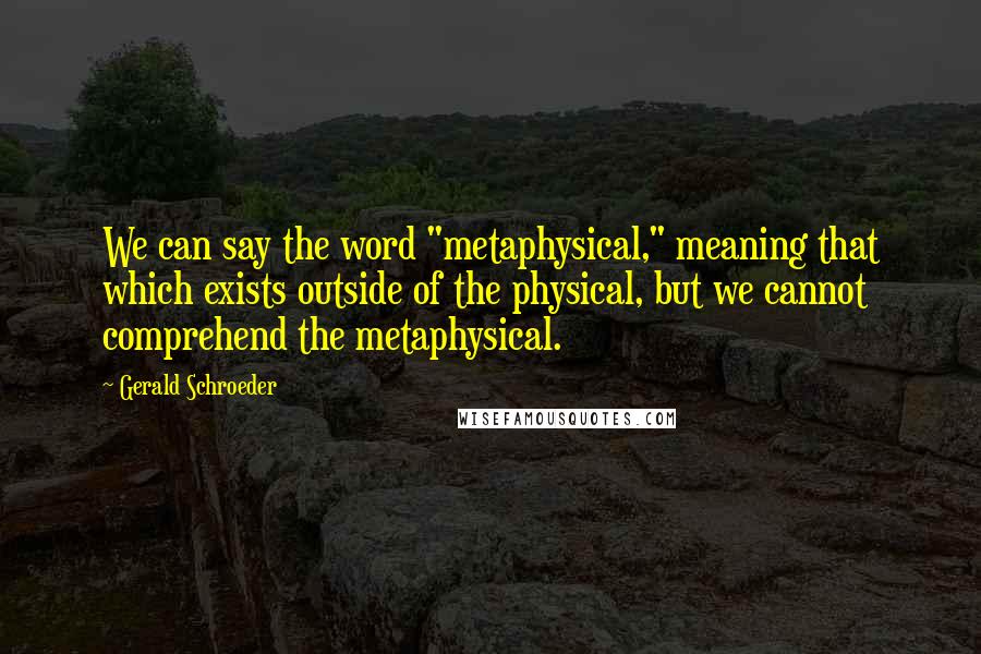 Gerald Schroeder Quotes: We can say the word "metaphysical," meaning that which exists outside of the physical, but we cannot comprehend the metaphysical.