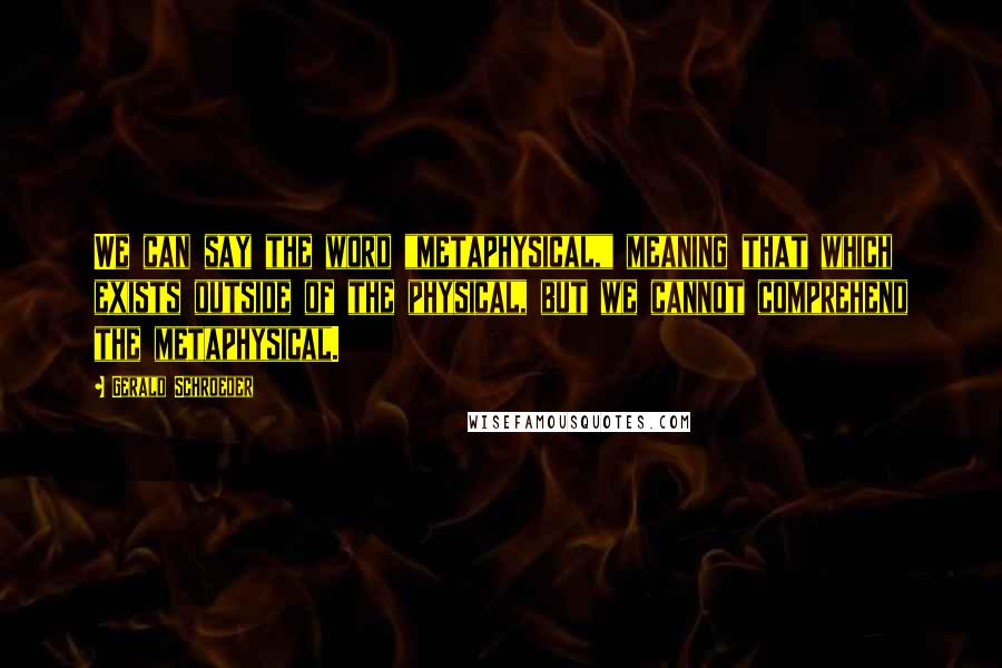 Gerald Schroeder Quotes: We can say the word "metaphysical," meaning that which exists outside of the physical, but we cannot comprehend the metaphysical.