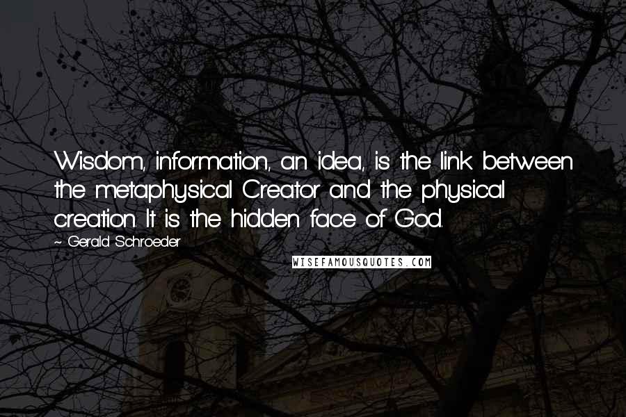 Gerald Schroeder Quotes: Wisdom, information, an idea, is the link between the metaphysical Creator and the physical creation. It is the hidden face of God.