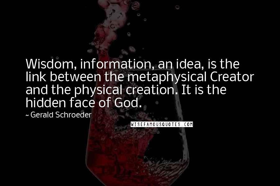 Gerald Schroeder Quotes: Wisdom, information, an idea, is the link between the metaphysical Creator and the physical creation. It is the hidden face of God.