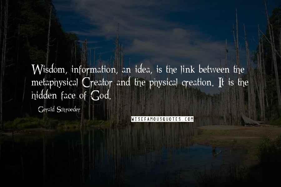 Gerald Schroeder Quotes: Wisdom, information, an idea, is the link between the metaphysical Creator and the physical creation. It is the hidden face of God.