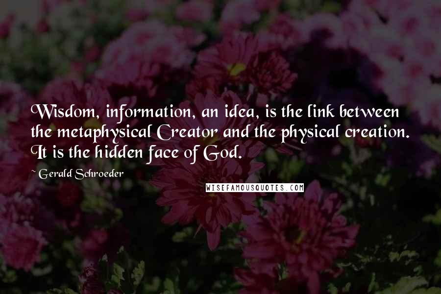 Gerald Schroeder Quotes: Wisdom, information, an idea, is the link between the metaphysical Creator and the physical creation. It is the hidden face of God.